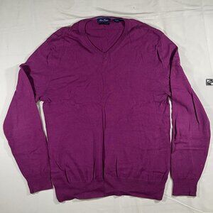 Alan Flusser Sweater Cotton Cashmere V Neck Maroon Mens Size S